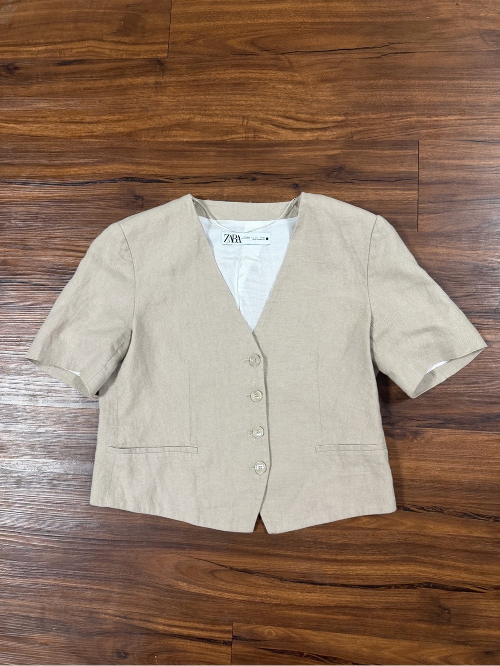 ZARA Neutral Beige Short Sleeve Button Jacket